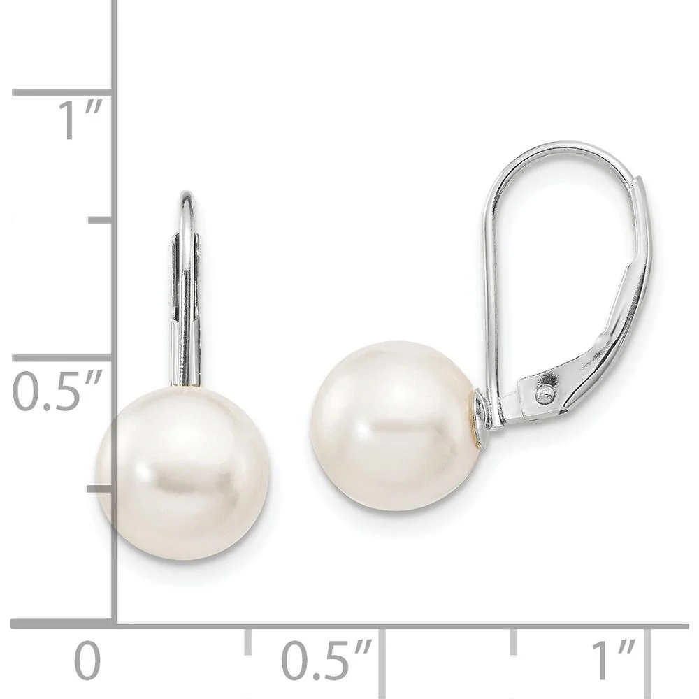 14K White Gold Akoya Cultured Pearl Leverback Earrings - 8-9mm Round Pearls by Monteluci Fine Jewelry - Image 4