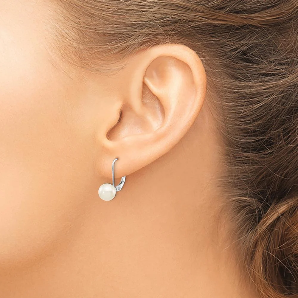 14K White Gold Akoya Saltwater Cultured Pearl Leverback Earrings - 7-8mm Pearls by Monteluci Fine Jewelry - Image 3