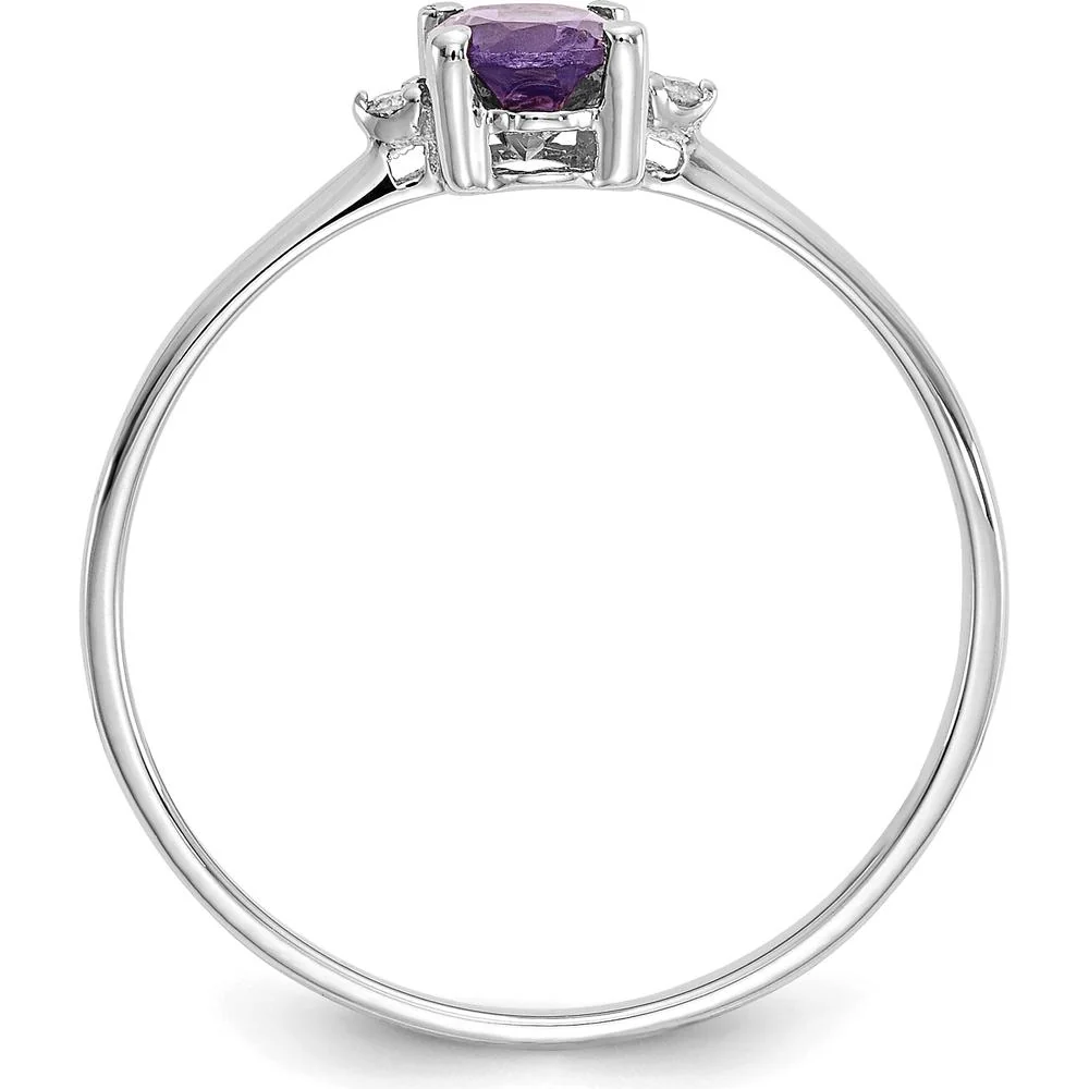 14K White Gold Amethyst and Diamond Birthstone Ring with Oval Amethyst - 0.42 Carat Amethyst Weight, 0.008 Carat Total Diamond Weight - Size 6 by Oro Pregiato - Image 2
