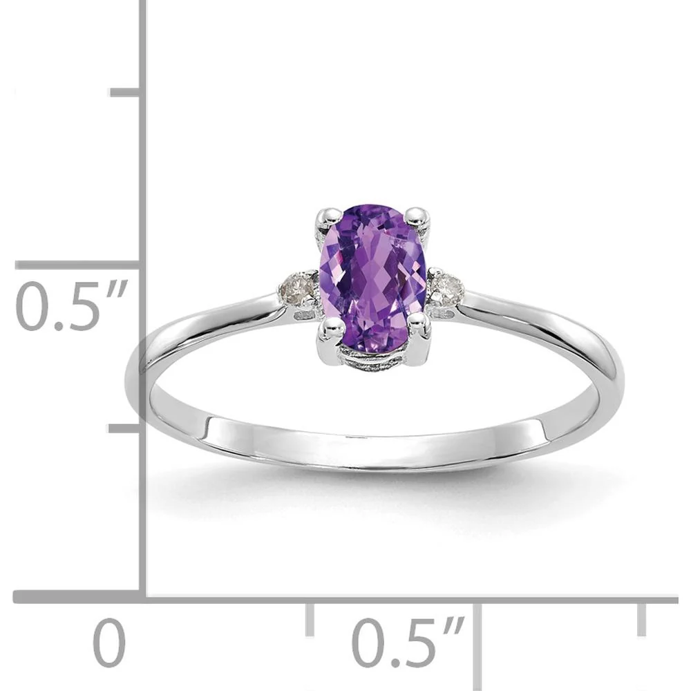 14K White Gold Amethyst and Diamond Birthstone Ring with Oval Amethyst - 0.42 Carat Amethyst Weight, 0.008 Carat Total Diamond Weight - Size 6 by Oro Pregiato - Image 3