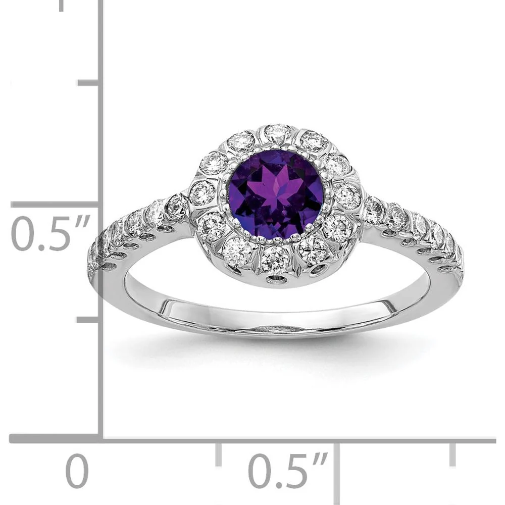14K White Gold Amethyst and Diamond Halo Ring - 0.42 Carat Amethyst, 0.36 Carat Total Diamond Weight - Size 6 by Monteluci Fine Jewelry - Image 3