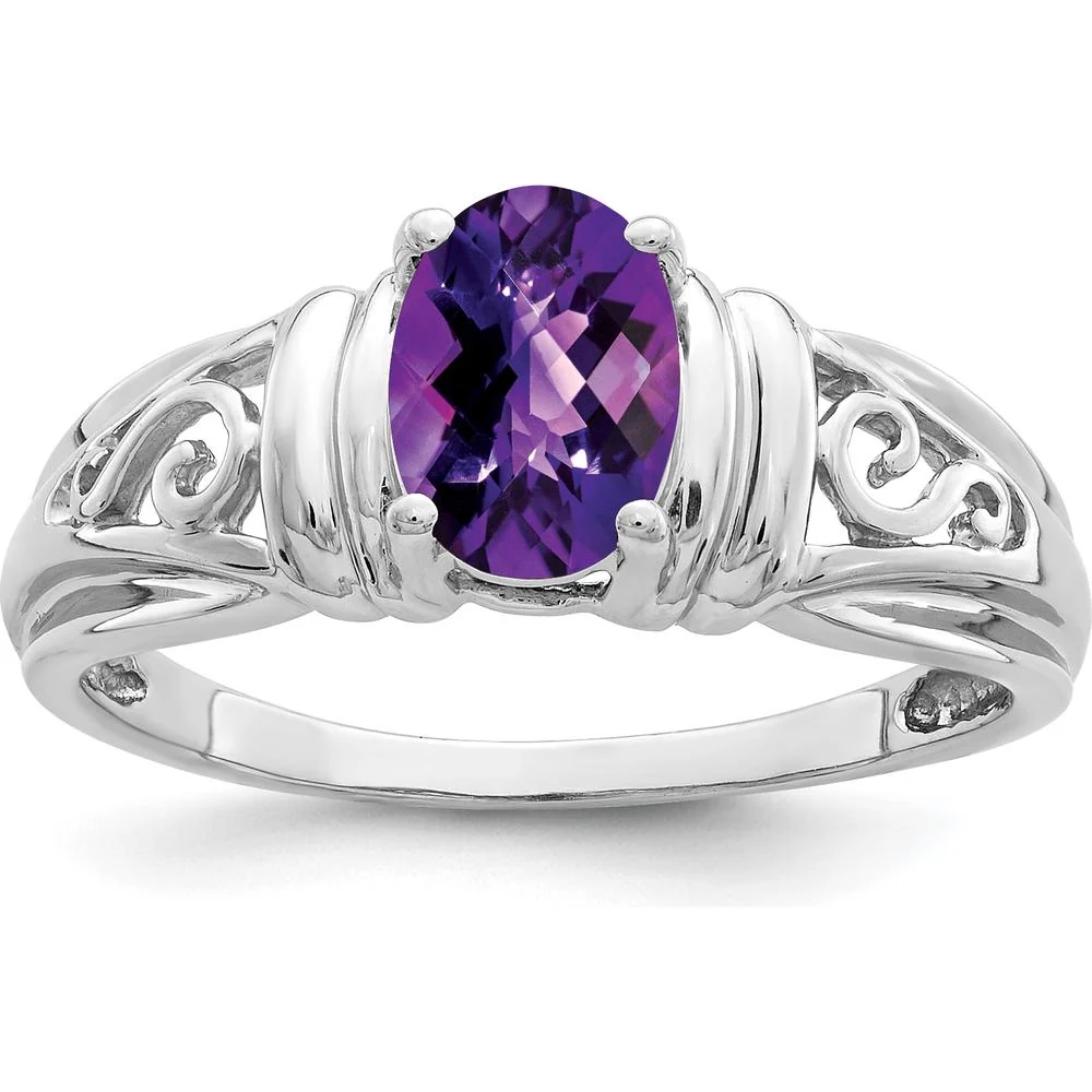 14K White Gold Amethyst Checkerboard Cut Ring - 0.75 Carat Amethyst - Size 6 by Monteluci Fine Jewelry