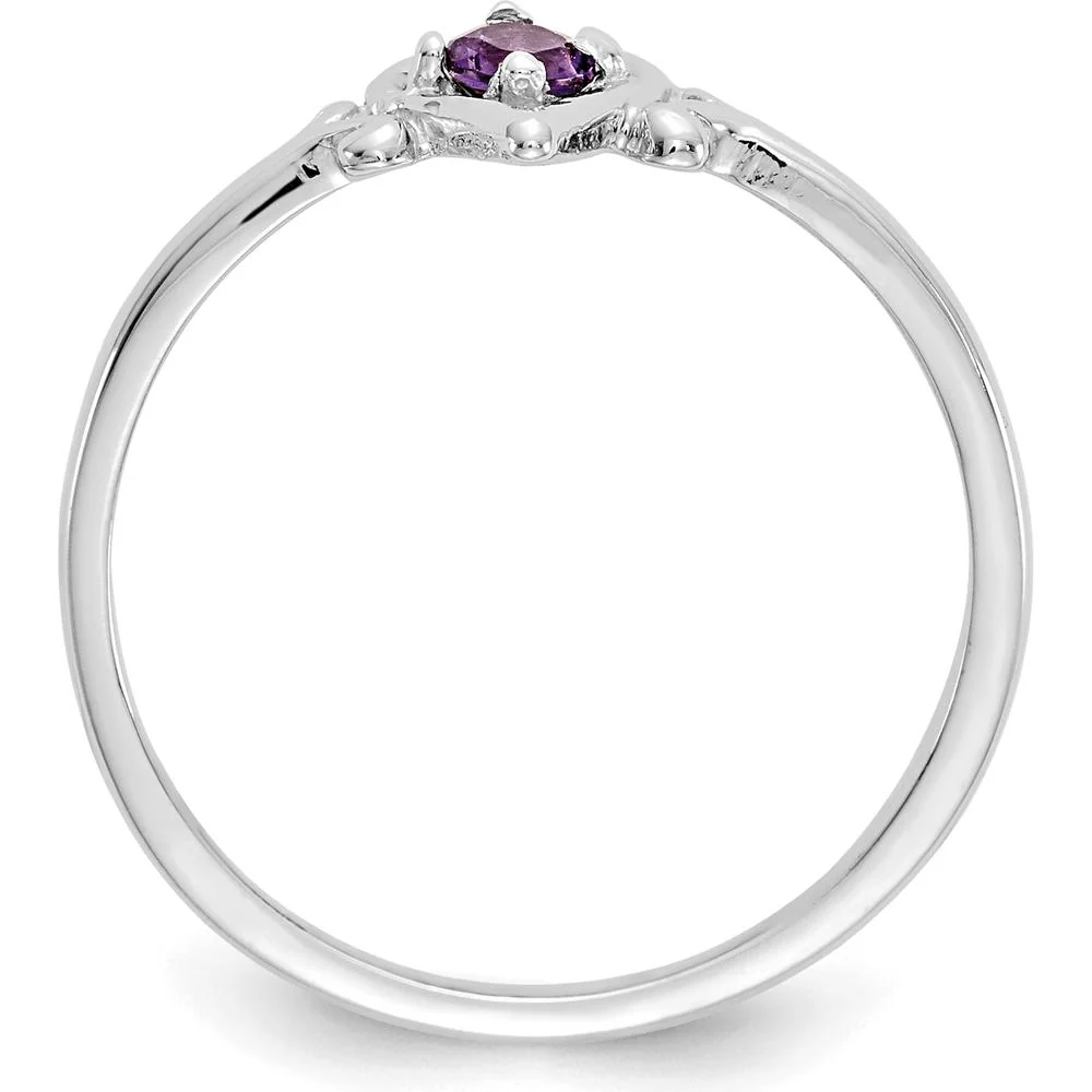 14K White Gold Amethyst Heart Birthstone Ring - 0.1 Carat Round Faceted Amethyst - Size 7 by Oro Pregiato - Image 2