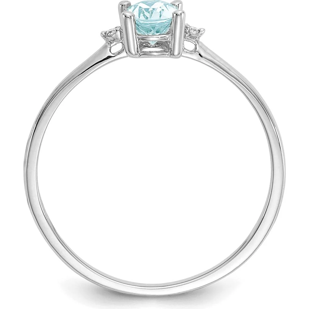 14K White Gold Aquamarine and Diamond Birthstone Ring - 0.43 Carat Aquamarine, 0.008 Carat Total Diamond Weight - Size 6 by Oro Pregiato - Image 2