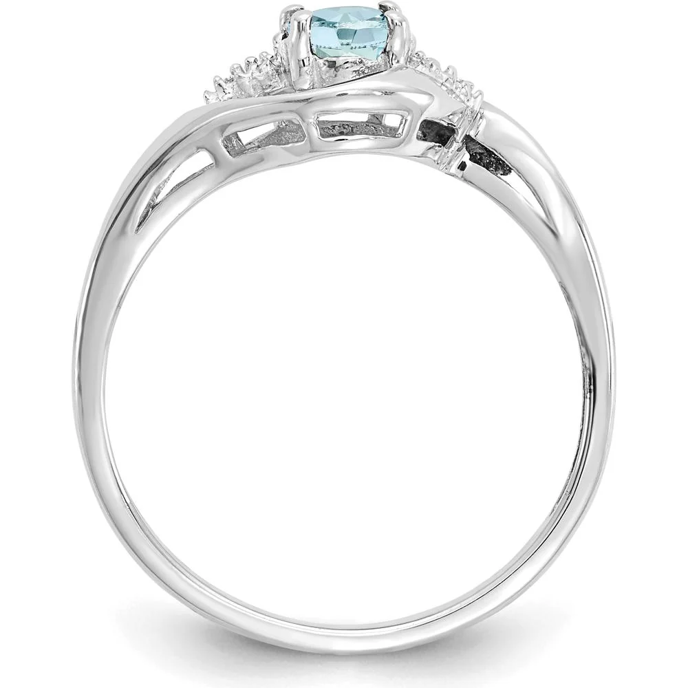 14K White Gold Aquamarine and Diamond Ring - 0.4 Carat Aquamarine, 0.02 Carat Total Diamond Weight - Size 7 by Oro Pregiato - Image 2