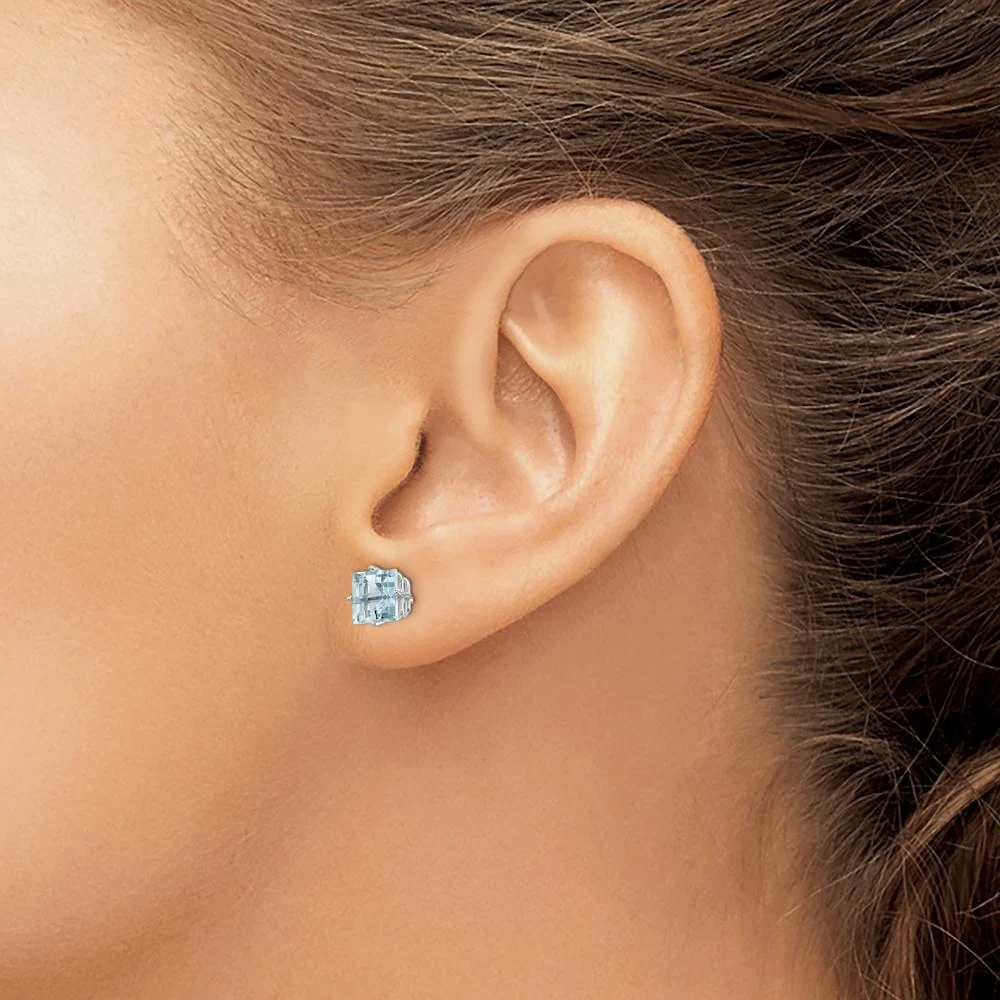 14K White Gold Aquamarine Square Stud Earrings - 1.00 Carat Total Aquamarine Weight by Monteluci Fine Jewelry - Image 3