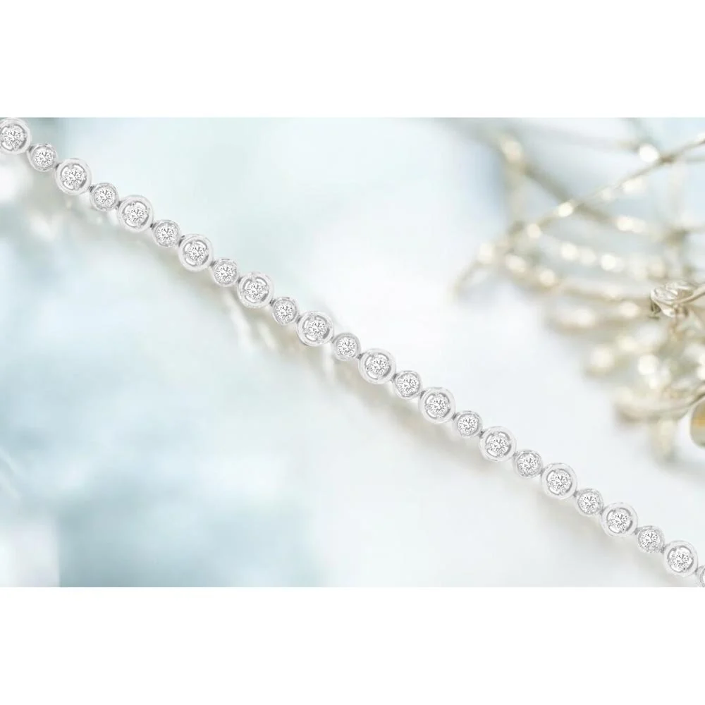 14K White Gold Bezel Set Round Diamond Bracelet - 0.68 Carat Total Diamond Weight - Royal Jewelry - Image 2