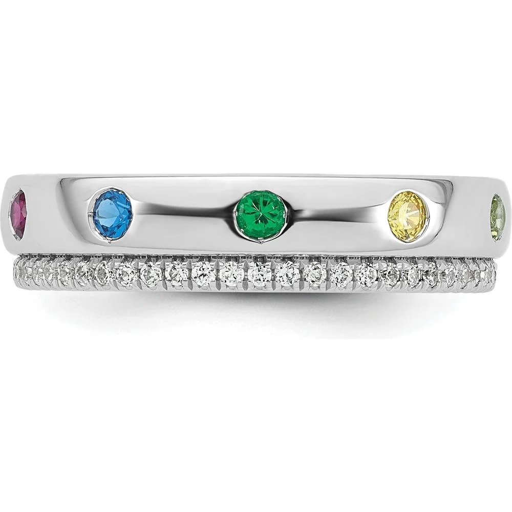 14K White Gold Birthstone and Diamond Mother's Ring Semi-Mount with 7 Stones and Milgrain Detailing - Size 7 by Oro Pregiato - Image 5