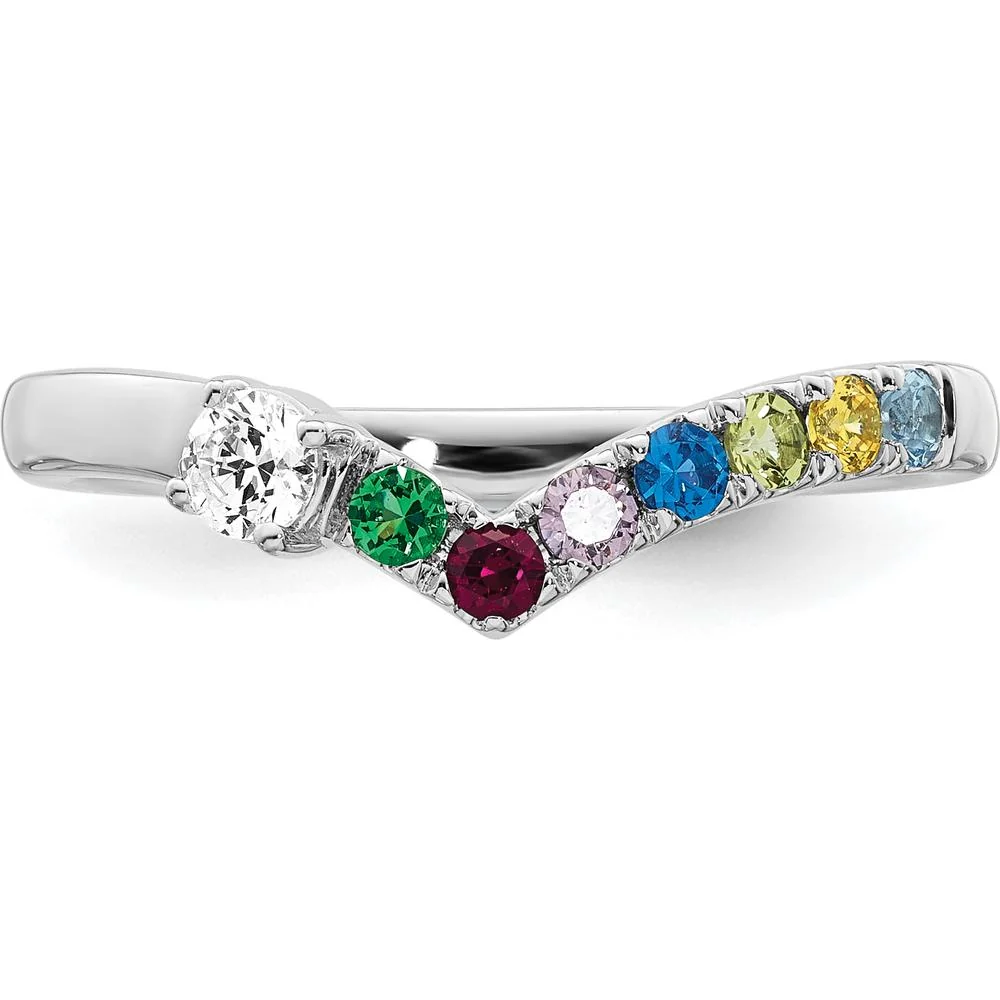 14K White Gold Birthstone and Diamond Semi-Mount Ring with 7 Vibrant Stones and Center Diamond - Customizable Design - Size 7 by Oro Pregiato - Image 5