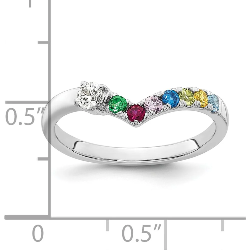 14K White Gold Birthstone and Diamond Semi-Mount Ring with 7 Vibrant Stones and Center Diamond - Customizable Design - Size 7 by Oro Pregiato - Image 6