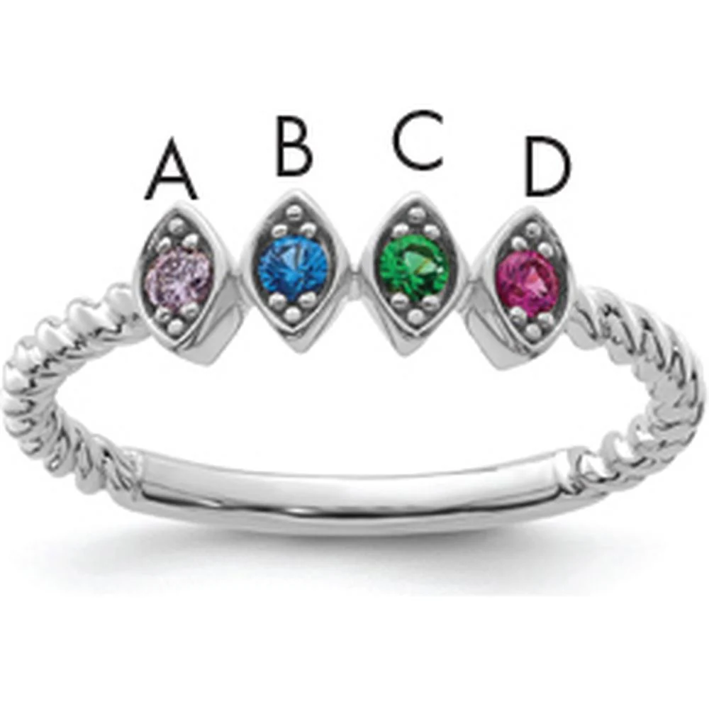 14K White Gold Birthstone Mother's Ring with Four Marquise Cut Gemstones - Size 7 by Oro Pregiato