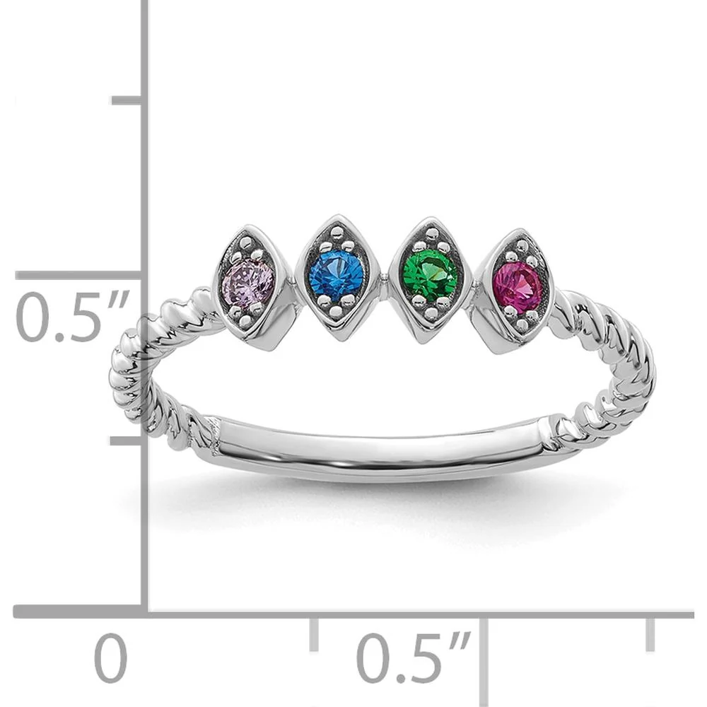 14K White Gold Birthstone Mother's Ring with Four Marquise Cut Gemstones - Size 7 by Oro Pregiato - Image 6