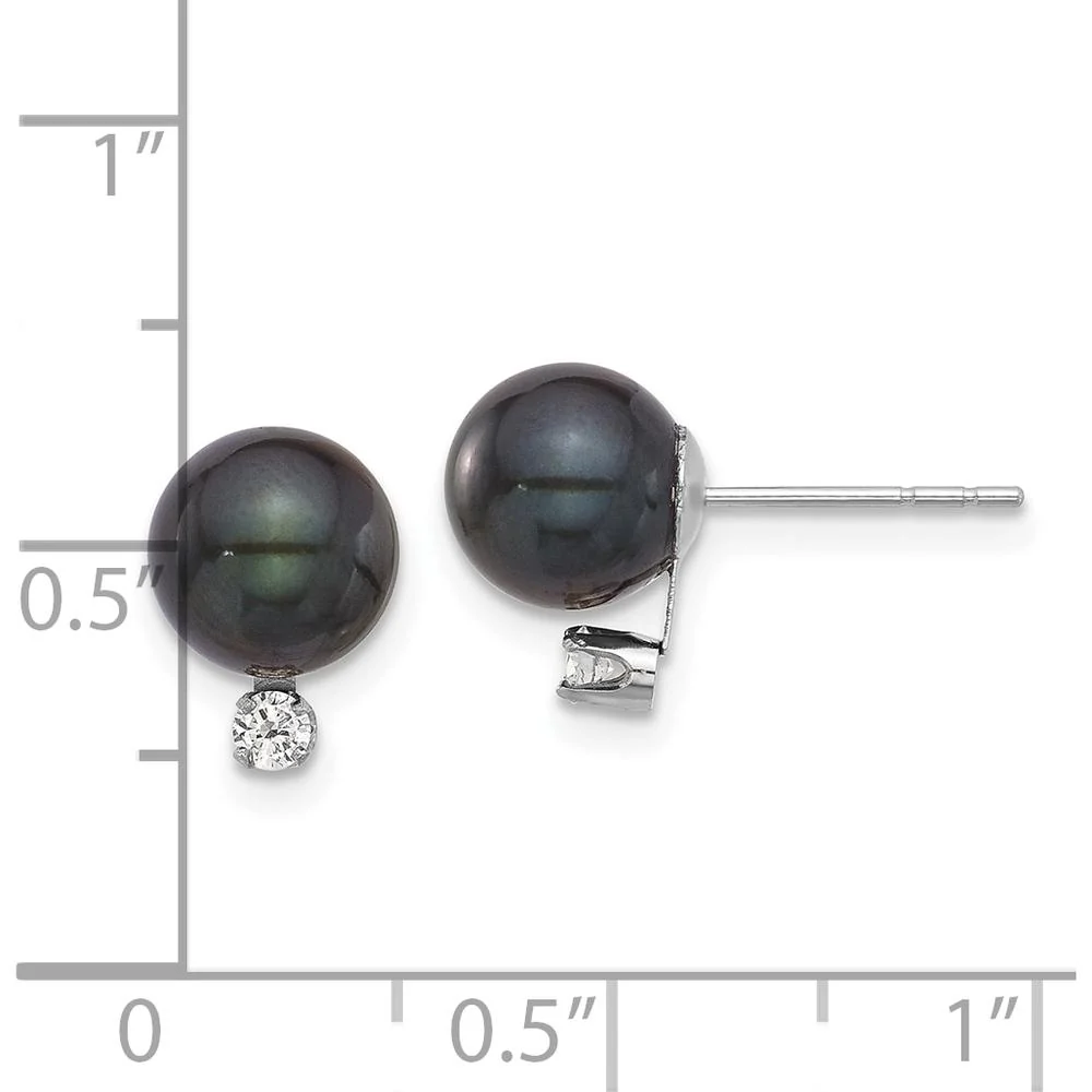 14K White Gold Black Round Akoya Pearl and Diamond Post Earrings - 0.10 Carat Diamond Total Weight by Monteluci Fine Jewelry - Image 4