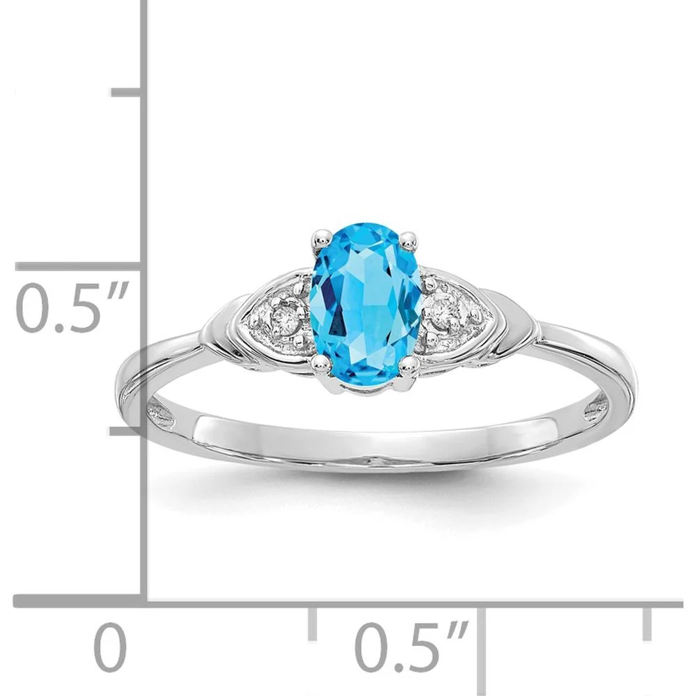 14K White Gold Blue Topaz and Diamond Ring with Oval Swiss Blue Topaz - 0.56 Carat Total Topaz Weight - Size 7 by Oro Pregiato - Image 3