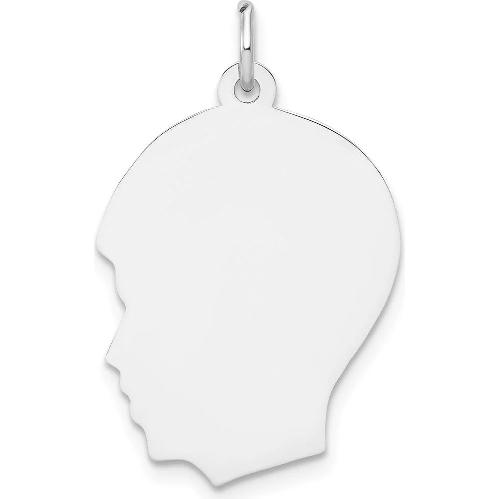14K White Gold Boy Charm Pendant - Left-Facing Engravable Personalized Piece by Oro Pregiato