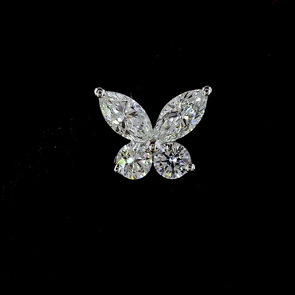 14K White Gold Butterfly Stud Earrings with Marquise and Brilliant Cut Lab Diamonds - 1.36 Carats Total Diamond Weight - Covaloro Fine Jewelry - Image 2