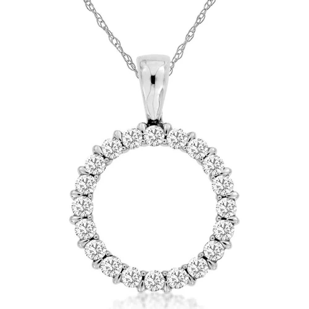 14K White Gold Circle Pendant Necklace with Round Diamonds - 0.25 Carat Total Diamond Weight - Royal Jewelry