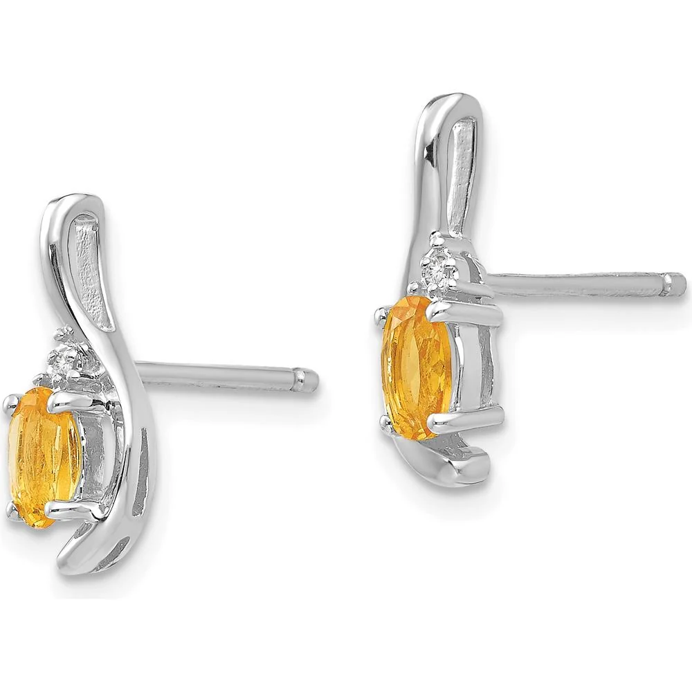 14K White Gold Citrine and Diamond Drop Earrings - 0.20 Carat Citrine, 0.01 Carat Diamond Total Weight by Oro Pregiato - Image 2