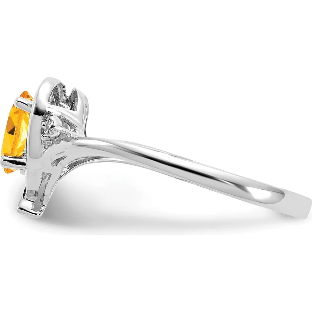 14K White Gold Citrine and Diamond Heart Ring with Oval Citrine - 0.48 Carat Total Weight - Size 7 by Oro Pregiato - Image 4