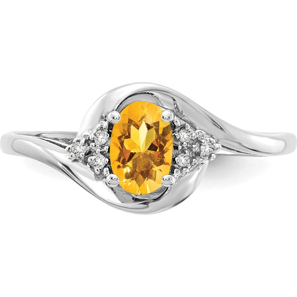 14K White Gold Citrine and Diamond Ring with Oval Citrine - 0.48 Carat Total Citrine Weight - Size 7 by Oro Pregiato - Image 5