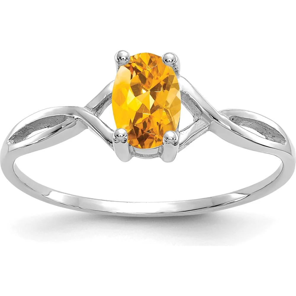 14K White Gold Citrine Birthstone Ring with Oval Faceted Citrine - 0.40 Carat Total Gem Weight - Size 7 by Oro Pregiato