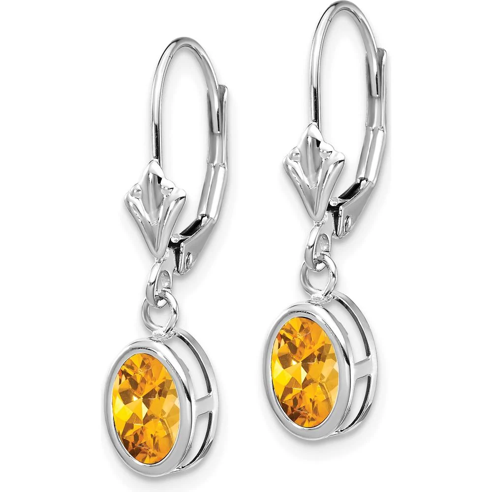 14K White Gold Citrine Oval Drop Earrings - 0.80 Carat Total Citrine Weight by Monteluci Fine Jewelry - Image 2