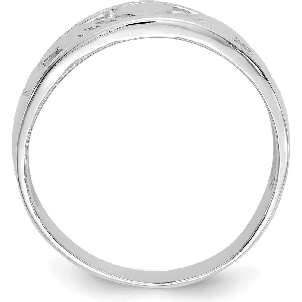 14K White Gold Claddagh Band with Satin Texture - 7mm Width by Oro Pregiato - Image 2