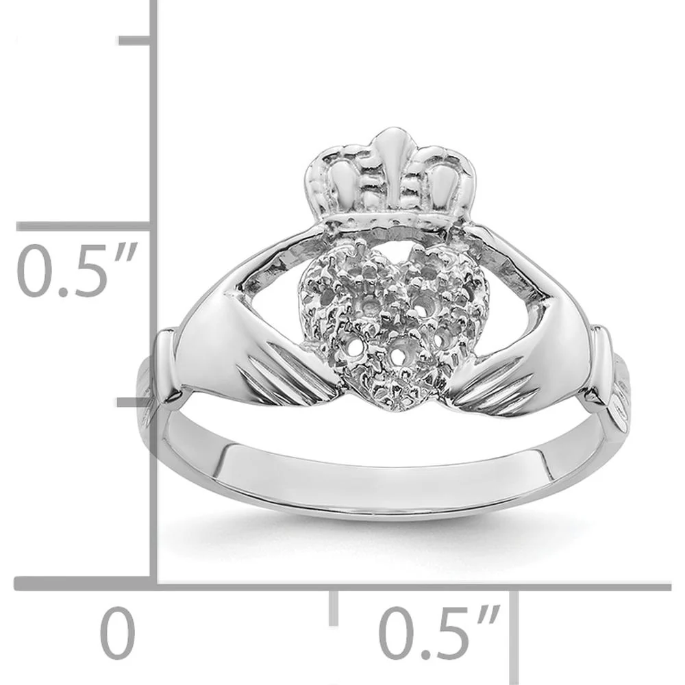 14K White Gold Claddagh Ring Mounting - Rhodium-Plated Heart and Crown Design - Size 6 by Oro Pregiato - Image 5