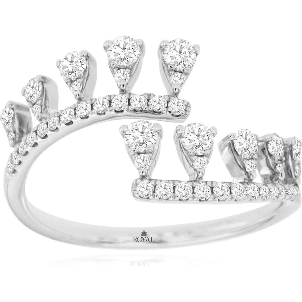 14K White Gold Contemporary Open Wrap Ring with Round Diamonds - 0.54 Carat Total Diamond Weight - Royal Jewelry