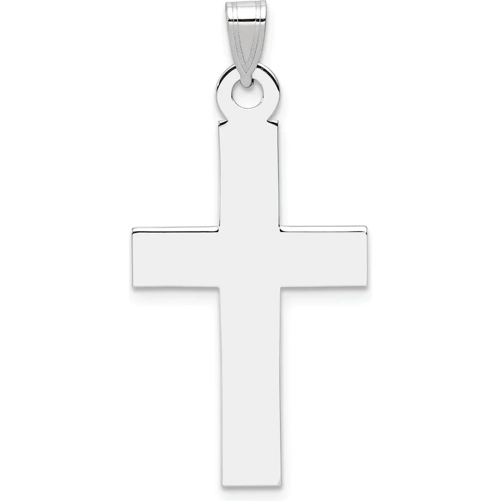 14K White Gold Cross Pendant with Polished Finish - Rhodium Plated by Oro Pregiato