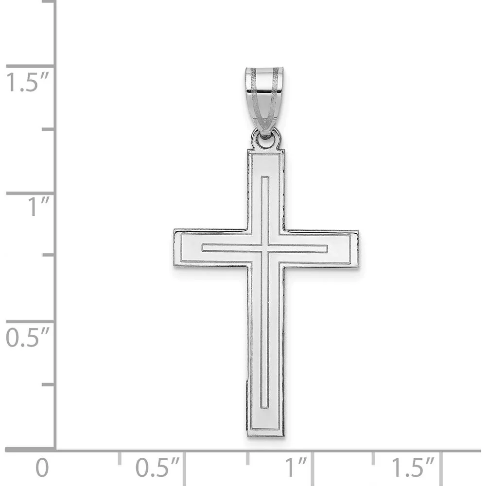 14K White Gold Cross Pendant with Rhodium Plating - Polished Finish by Oro Pregiato - Image 3