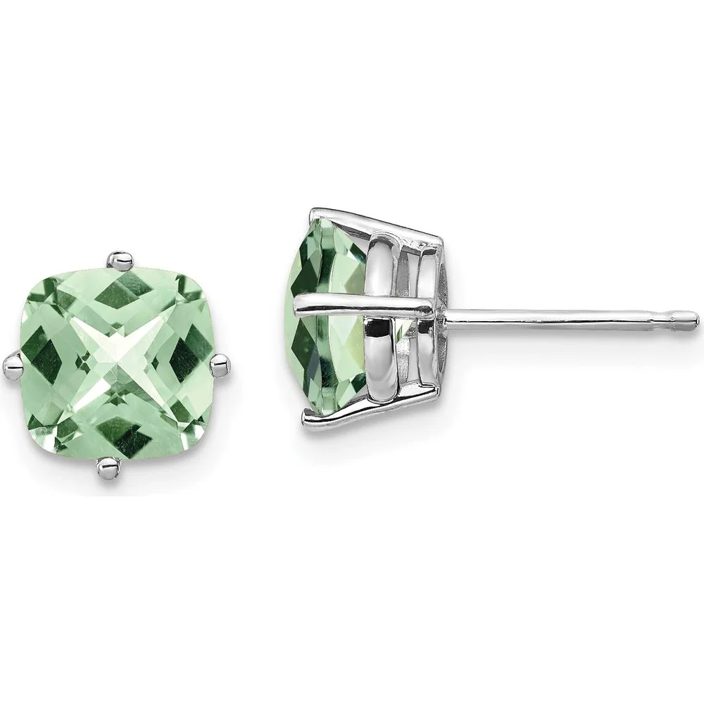14K White Gold Cushion Green Quartz Stud Earrings - 1.40 Carat Total Gem Weight by Monteluci Fine Jewelry