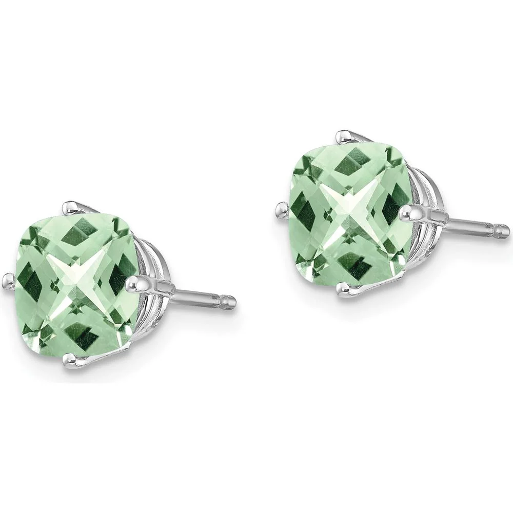 14K White Gold Cushion Green Quartz Stud Earrings - 1.40 Carat Total Gem Weight by Monteluci Fine Jewelry - Image 2