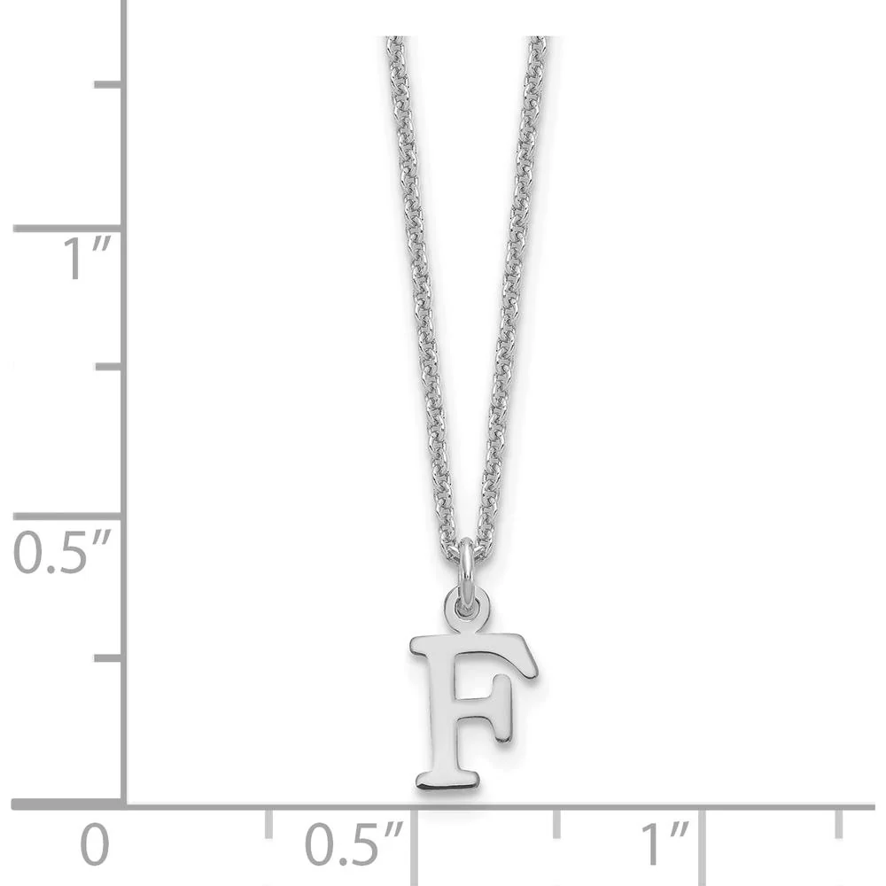 14K White Gold Cutout Letter F Initial Necklace with Polished Finish and Rhodium Plating - 18" by Oro Pregiato - Image 2