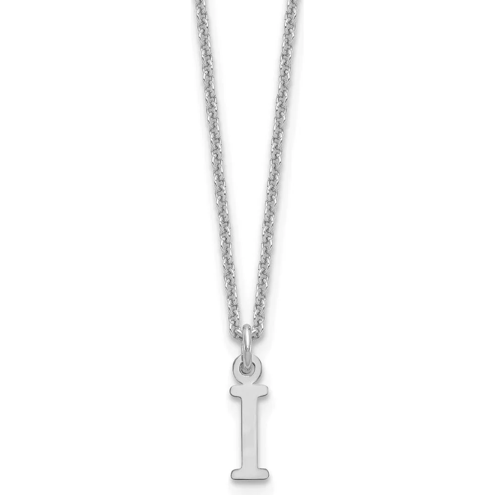 14K White Gold Cutout Letter "I" Initial Necklace with Rhodium Plated Cable Chain - 18" by Oro Pregiato