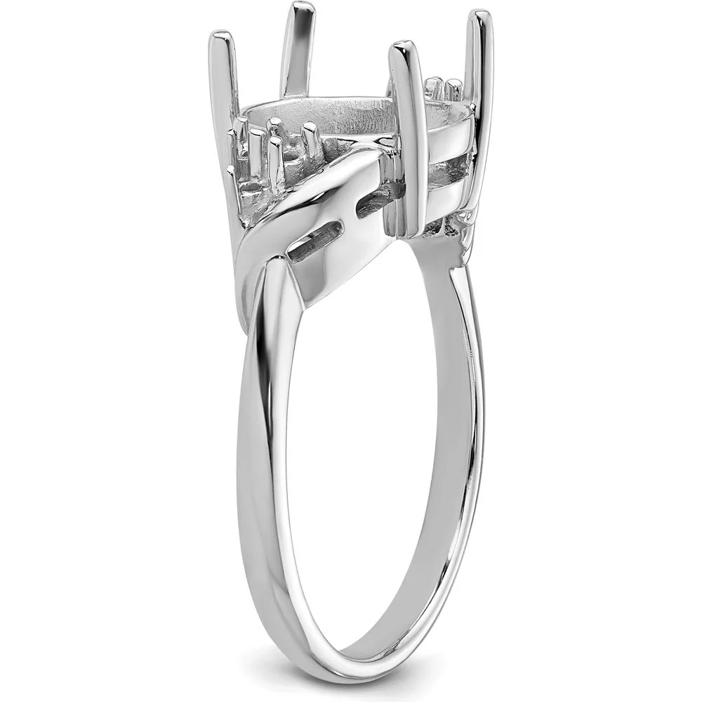 14K White Gold Diamond 10x8mm Oval Gemstone Ring Mounting with Polished Rhodium Finish - Size 6 by Monteluci Fine Jewelry - Image 4
