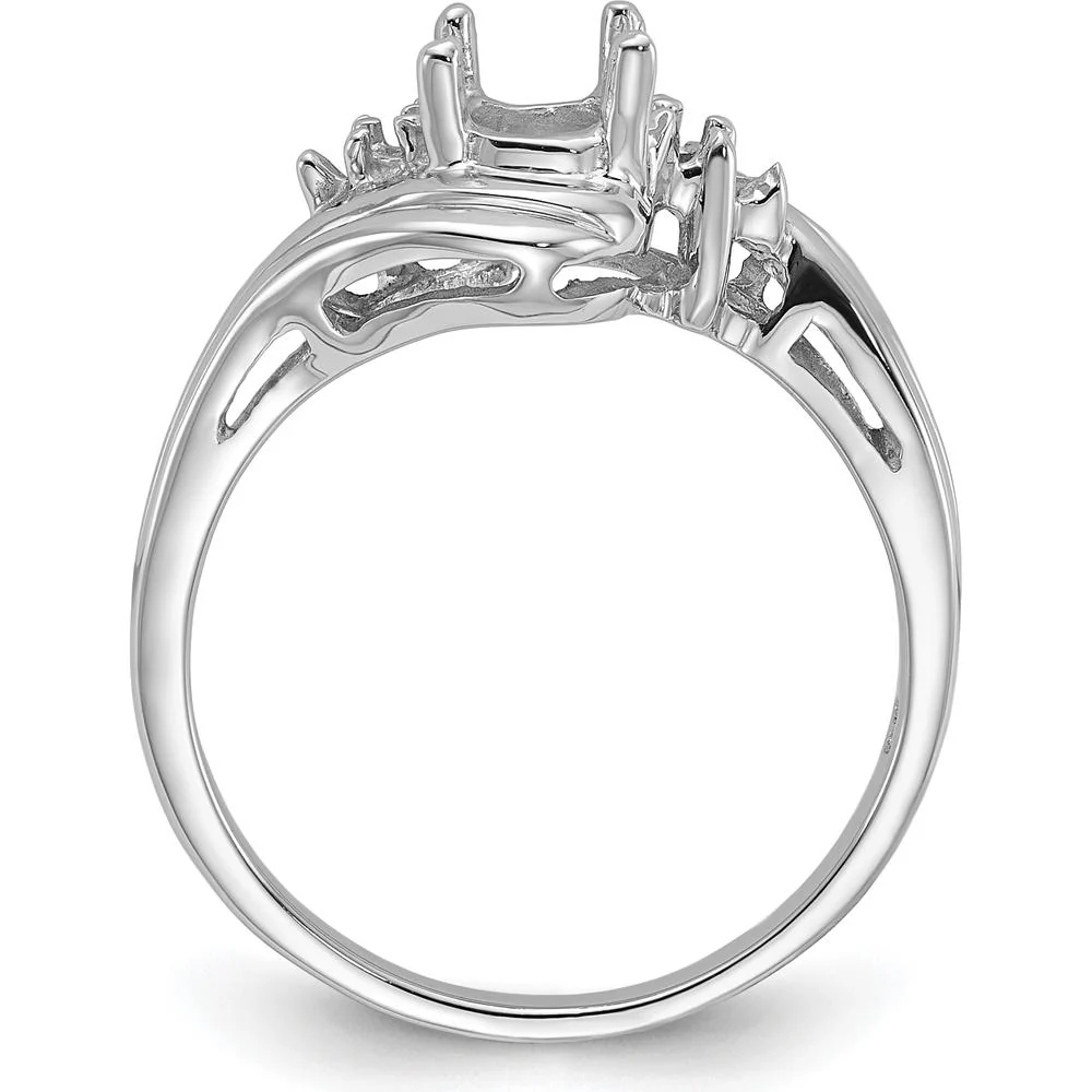14K White Gold Diamond Accent Ring Mounting for 7x5mm Oval Gemstone - Size 6 by Monteluci Fine Jewelry - Image 2