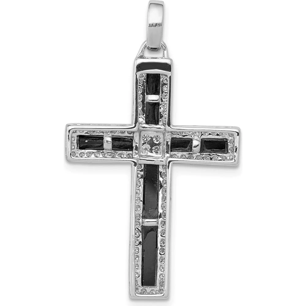 14K White Gold Diamond and Onyx Cross Pendant - 1/3 Carat Total Diamond Weight by Monteluci Fine Jewelry - Image 3