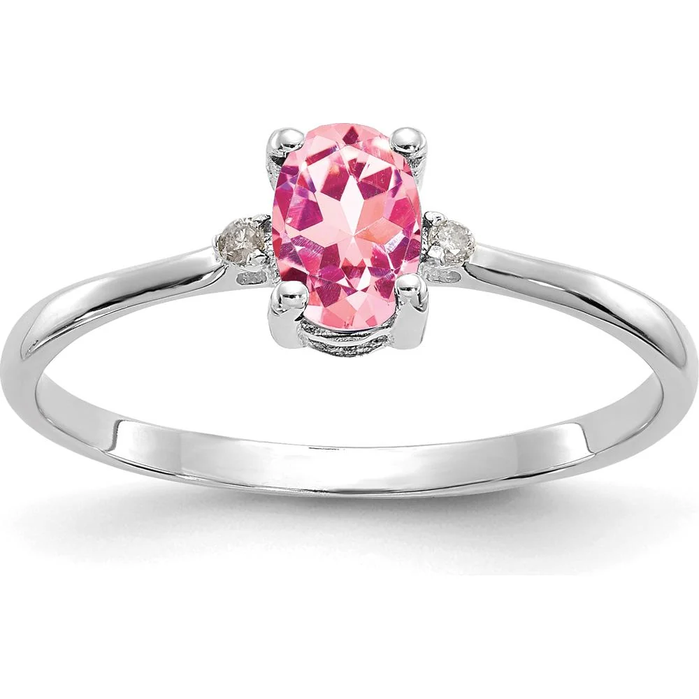 14K White Gold Diamond & Pink Tourmaline Birthstone Ring - 0.26 Carat Pink Tourmaline, 0.008 Carat Total Diamond Weight - Size 6 by Oro Pregiato