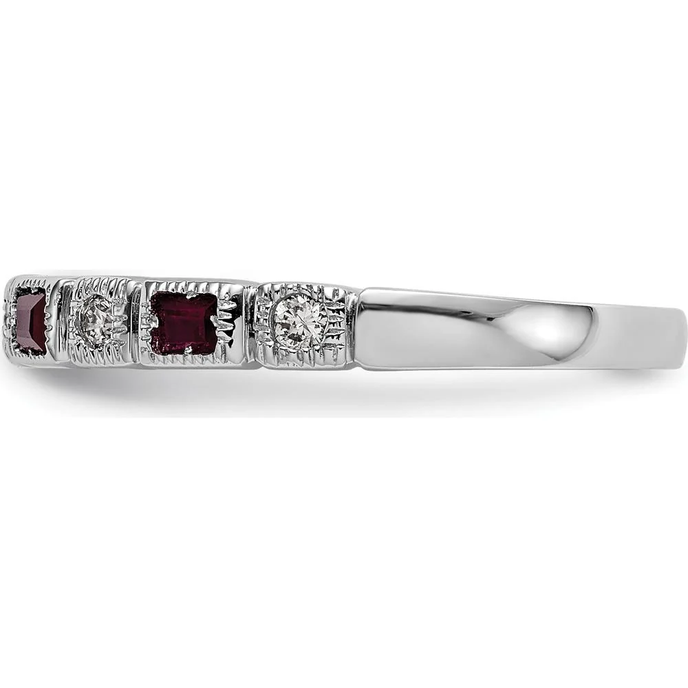 14K White Gold Diamond and Ruby Band with Baguette and Round Stones - 0.07 Carat Total Diamond and Ruby Weight - Size 7 by Luciano & Cie - Image 3