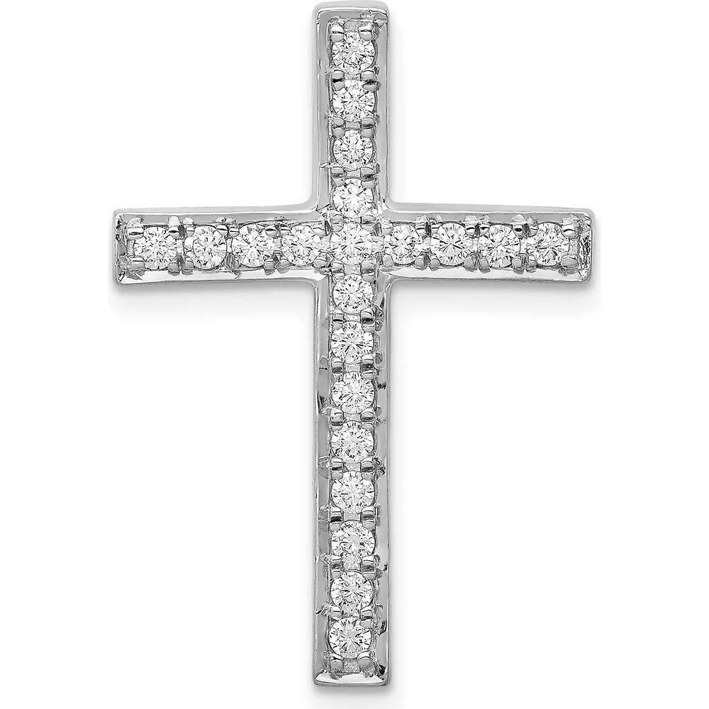 14K White Gold Diamond Cross Chain Slide Pendant - 3/8 Carat Total Diamond Weight by Monteluci Fine Jewelry