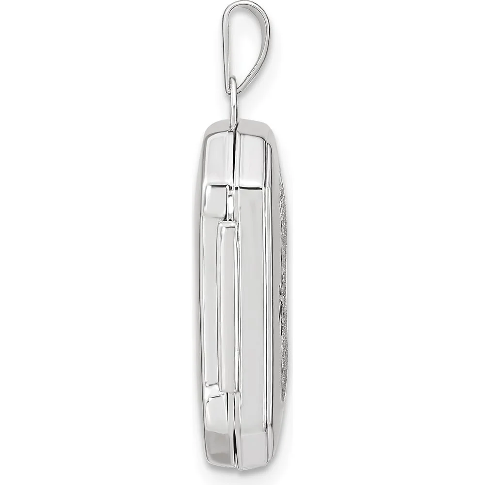 14K White Gold Diamond-Cut and Brushed Rectangular Locket Pendant with Engravable Photo Space by Monteluci Fine Jewelry - Image 2