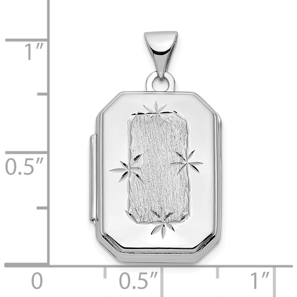14K White Gold Diamond-Cut and Brushed Rectangular Locket Pendant with Engravable Photo Space by Monteluci Fine Jewelry - Image 3