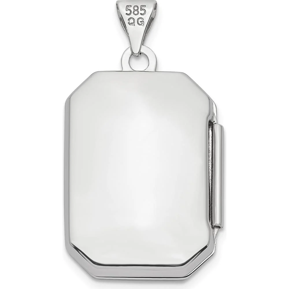 14K White Gold Diamond-Cut and Brushed Rectangular Locket Pendant with Engravable Photo Space by Monteluci Fine Jewelry - Image 4