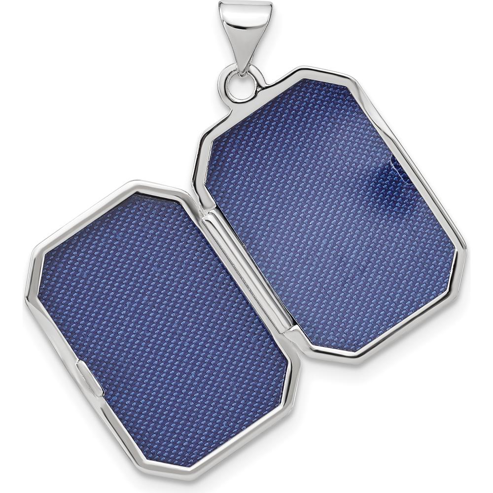 14K White Gold Diamond-Cut and Brushed Rectangular Locket Pendant with Engravable Photo Space by Monteluci Fine Jewelry - Image 5