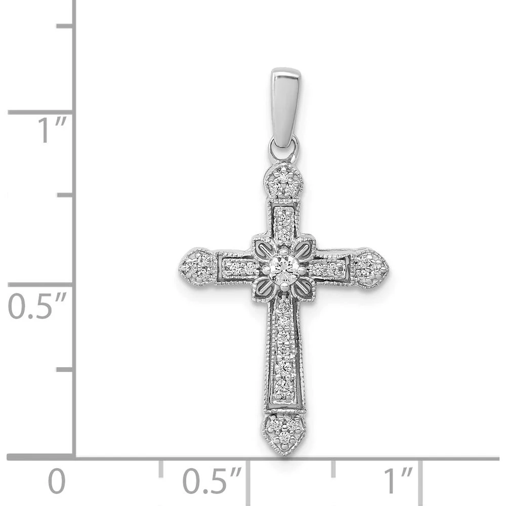 14K White Gold Diamond Filigree Cross Pendant with Round Brilliant Diamonds - 0.05 Carat Total Diamond Weight by Monteluci Fine Jewelry - Image 4