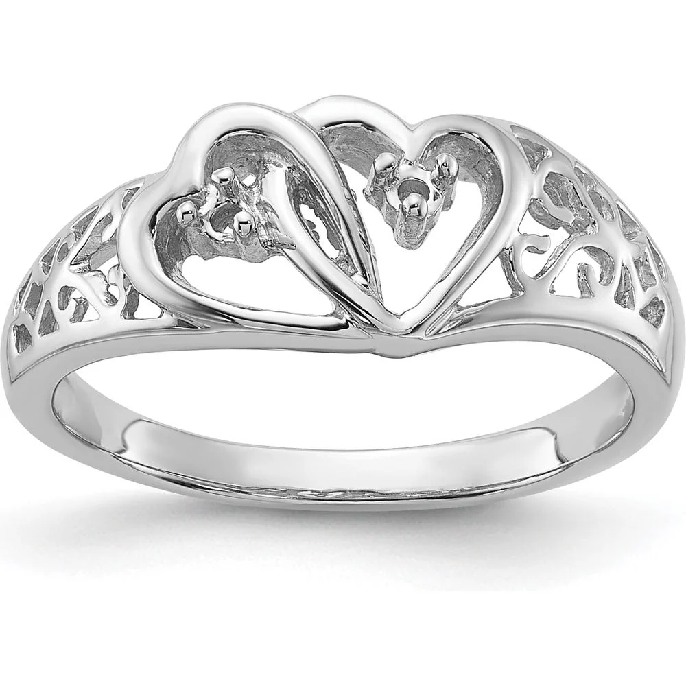 14K White Gold Diamond Heart Ring Mounting with Polished Finish - Customizable for Your Perfect Stone - Size 6 by Oro Pregiato