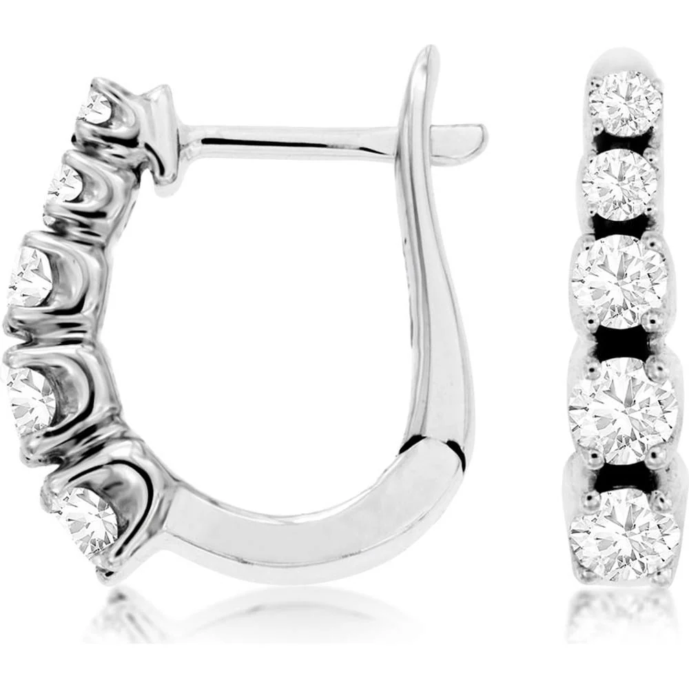 14K White Gold Diamond Hoop Earrings with Round Brilliant Cut Diamonds - 0.51 Carats Total Diamond Weight - Royal Jewelry