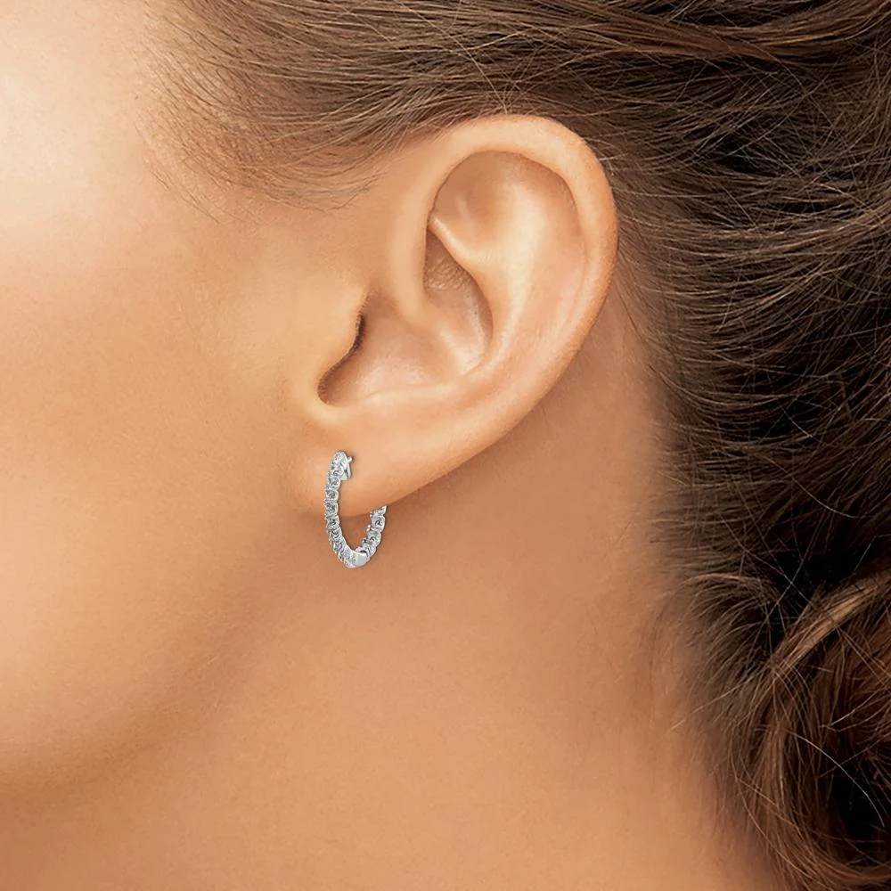 14K White Gold Diamond In & Out Hoop Earring Mountings - 32 Prong Set Round Mounts by Monteluci Fine Jewelry - Image 3