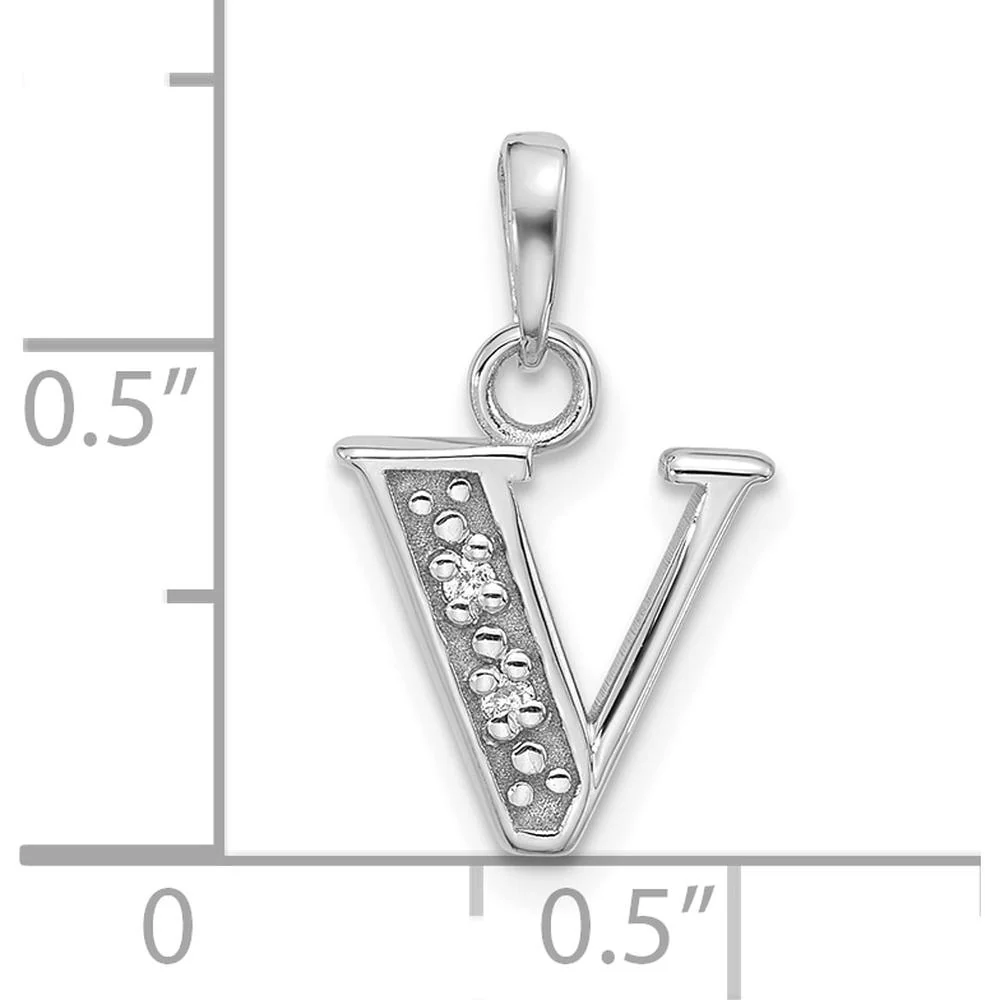 14K White Gold Diamond Letter V Initial Pendant with Faceted White Diamonds - 0.01 Carat Total Diamond Weight by Oro Pregiato - Image 4